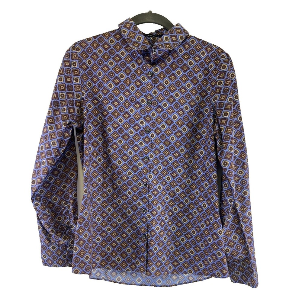 Lands End‎ No Iron Supima Cotton Shirt Collared Button Down Blue Toile Grape 6